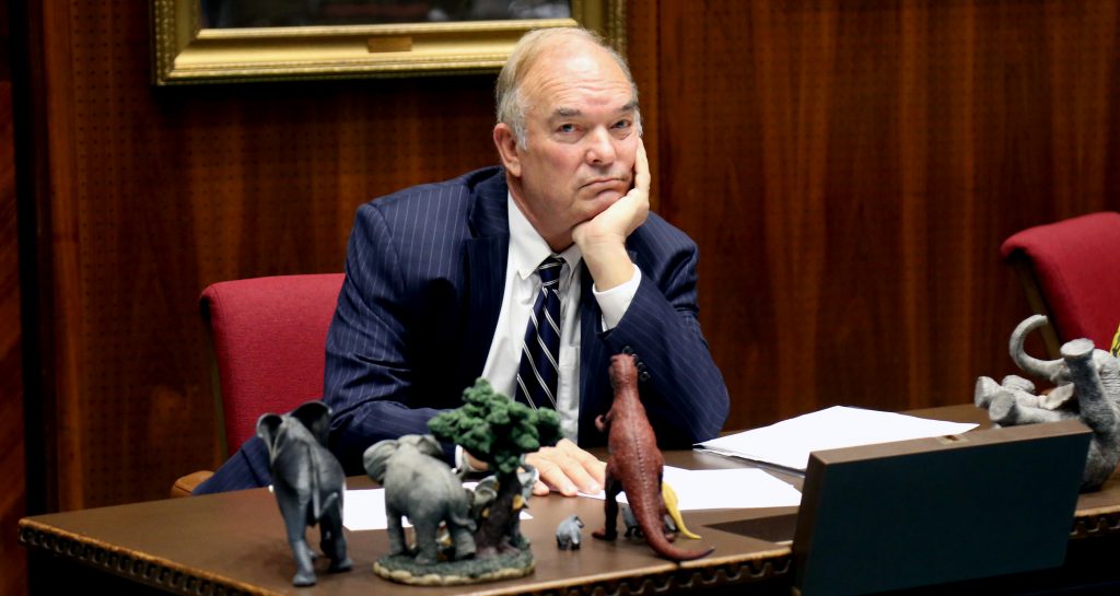 Don Shooter awaits a vote by the state House on whether to expel him on Feb. 1, 2018. He was later removed from office by a vote of 56-3. (Photo by Katie Campbell/Arizona Capitol Times)