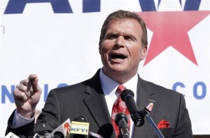 Former Arizona Rep. J.D. Hayworth addresses his supporters in Phoenix.  "I'm not Barack Obama" is a message former Republicans officials are hoping is enough to return them to public office - some, to the seats they lost decades ago. (AP Photo/Ross D. Franklin, File)