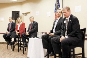 (From left to right) Lee Gentry, Susan Bitter Smith, David Schweikert, Chris Salvino and Jim Ward at a debate in Awhatukee. (Photo by Evan Wyloge/Arizona Capitol Times)