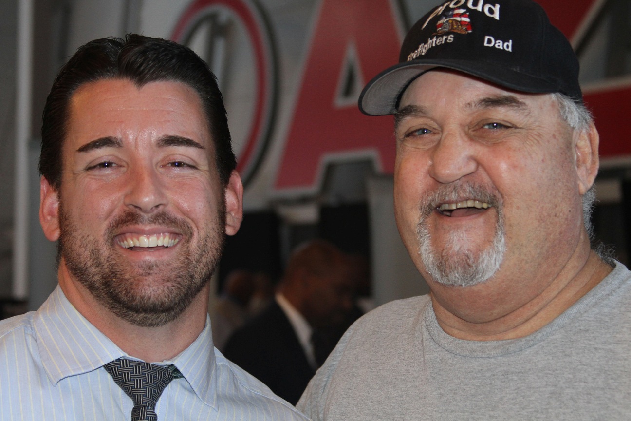 Todd Enyart, left, a nine-year Army veteran, attended a Hire our Heroes job fair in Glendale with his father, Scott, a Vietnam War veteran. While unemployment among post-9/11 veterans his higher than the overall population, Todd Enyart said his military experience gives him an advantage in the job market. (Cronkite News Service Photo by Fara Illich)