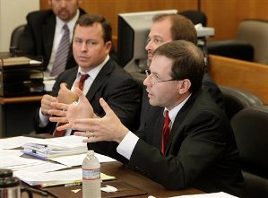 Jason Torchinsky, an attorney Americans for Responsible Leadership, argues against a lawsuit filed by the California Fair Political Practices Commission concerning the source of an $11 million political contribution from the Arizona based nonprofit, during a hearing in Sacramento Superior Court, Wednesday, Oct. 31, 2012. The FPPC lawsuit claims that ARL is violating California campaign finance law by concealing the source of the money it has funneled into two ballot initiative campaigns. Judge Shelleyanne Chang has indicated that she will require the group to comply with the FPPC's request. (AP Photo/Rich Pedroncelli)