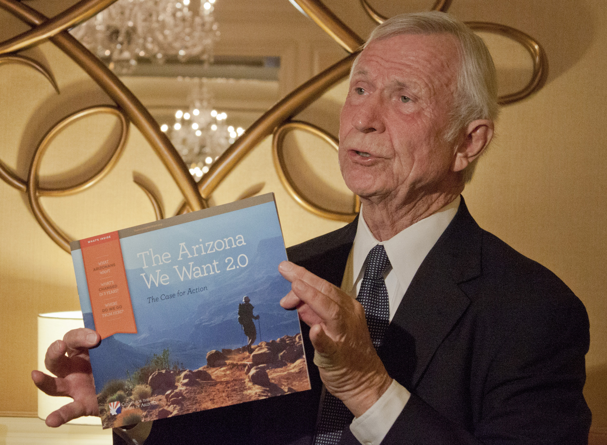 Lattie F. Coor, chairman and CEO of the Center for the Future of Arizona, discusses The Arizona We Want 2.0: The Case for Action. (Cronkite News Service Photo by Lauren Saria)