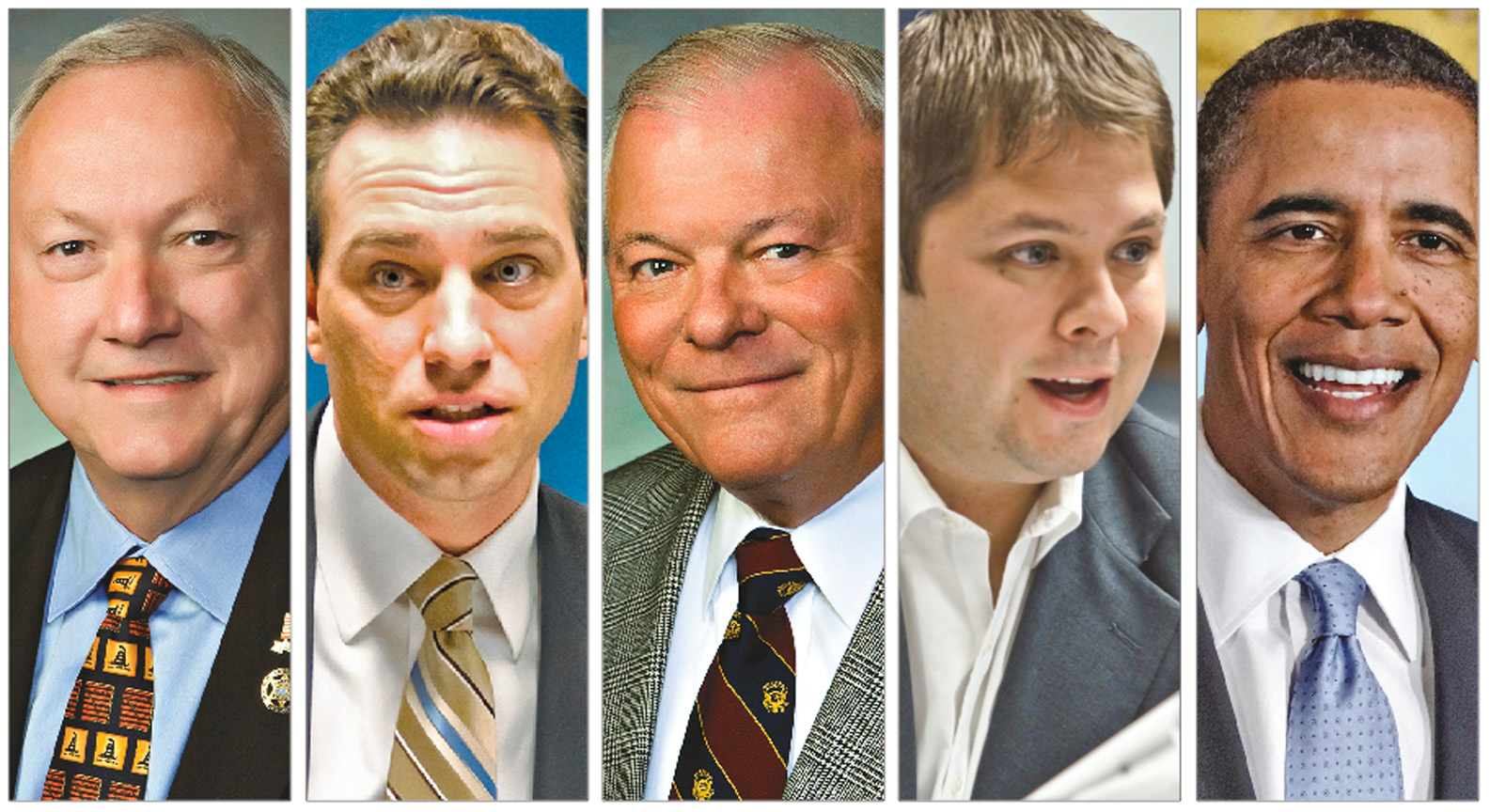 (From left) Former Sen. Russell Pearce, Rep. Steve Smith, Sen. Al Melvin, Rep. Ruben Gallego, President Barack Obama (File photos)