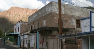 Deteriorating storefronts, shown in this photo from 2011, still dot the town of Superior, which has struggled economically since mining in the area fell off. (Cronkite New Service photo by Jennifer A. Johnson)