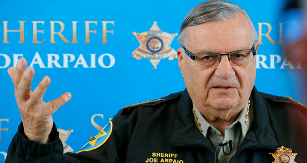 Maricopa County Sheriff Joe Arpaio announces dozens of arrests in a prostitution sting during a news conference at Maricopa County Sheriff's Office Headquarters Wednesday, Dec. 18, 2013, in Phoenix. Maricopa County sheriff's deputies made dozens of arrests in the sting in which undercover officers posed as 16-year-old girls as men responded to an online ad. The investigation also resulted in numerous drug-related arrests. (AP Photo/Ross D. Franklin)