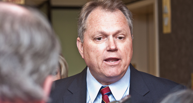 Mesa Mayor Scott Smith faces reporters while formally filing paperwork to run for Arizona Governor. (Photo by Evan Wyloge/Arizona Capitol Times)