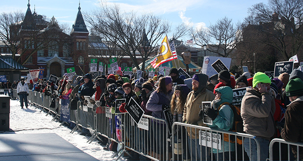 Organizets estimated that as many as 600,000 people braved bitter cold weather to attend the annual March for Life in Washington to protest abortion rights in the country. (Cronkite News Service photo by Colton Gavin)