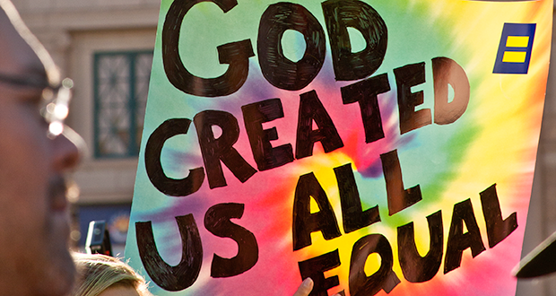 Protestors rally at the Arizona state capitol in protest to the "religious freedom" bill SB1062. (Photo by Evan Wyloge/Arizona Capitol Times)