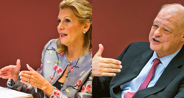 Attorney General Tom Horne and his former campaign consultant Kathleen Winn testify regarding alleged campaign finance violations. (Photo by Tom Tingle/The Arizona Republic)