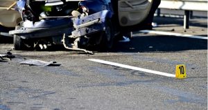 Detail with damage automobile after a car crash accident