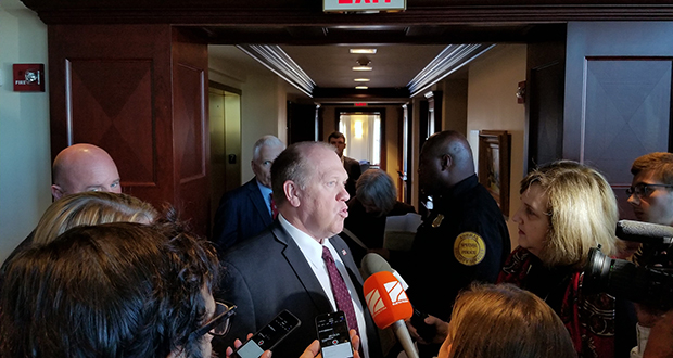 Thomas Homan, acting director of U.S. Immigration and Customs Enforcement, speaks after a Heritage Foundation presentation at which he said his agency would focus on businesses that knowingly employ undocumented workers. (Photo by Andrew Nicla/Cronkite News)