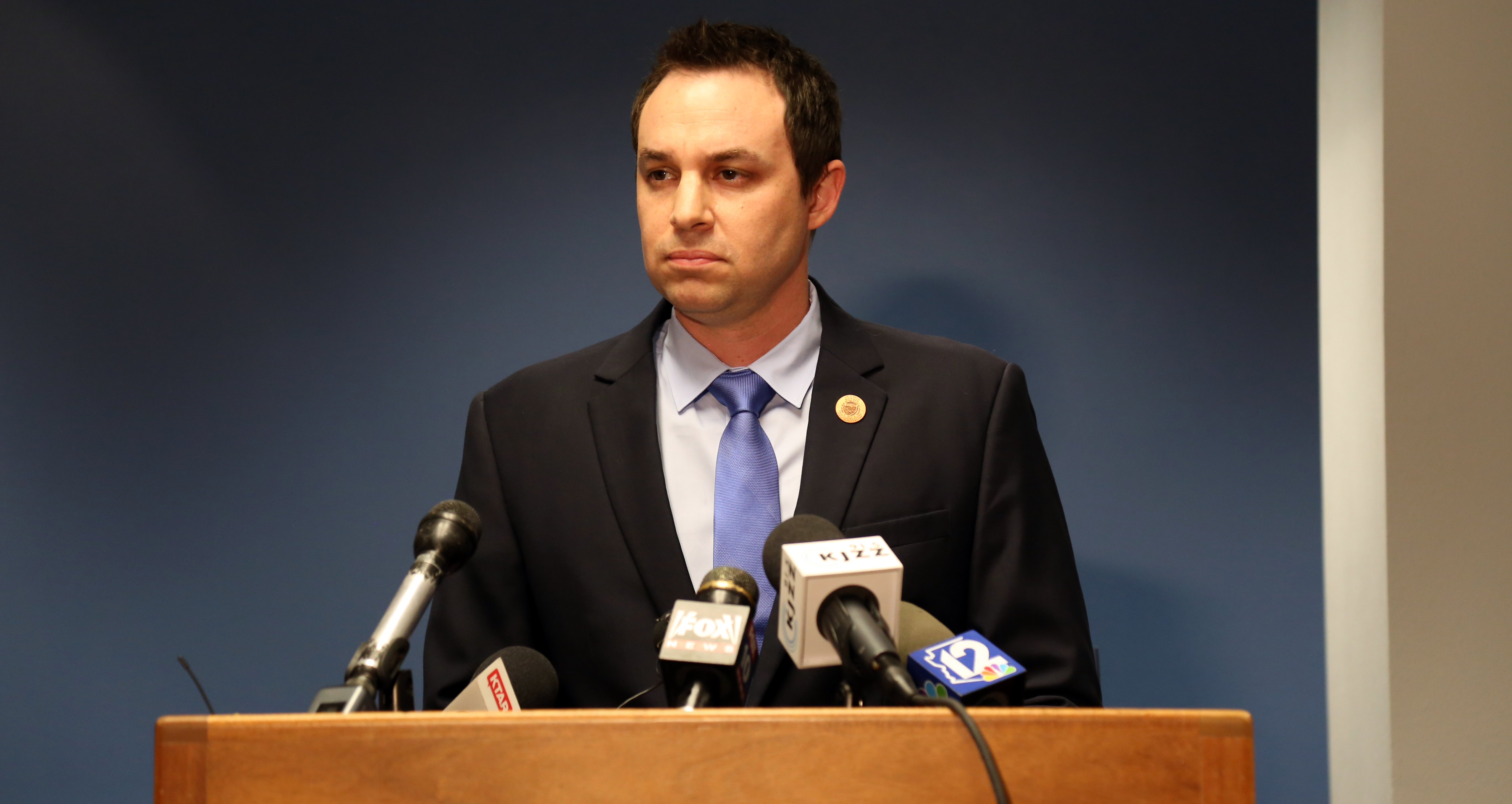 House Speaker J.D. Mesnard addresses his decision to suspend his Republican colleague Rep. Don Shooter from his duties as chairman of the House Appropriations committee on Nov. 10. Shooter's suspension came after several women publicly accused him of sexual harassment. (Photo by Katie Campbell/Arizona Capitol Times)