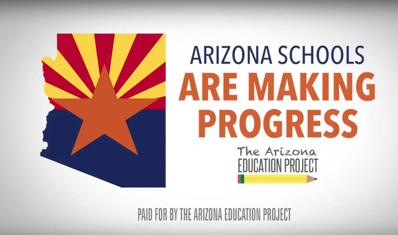 An ad from the Arizona Education Project, a new nonprofit backed by business groups, notes the state's positive education news, like increased funding and academic achievements. (Screenshot from YouTube video)