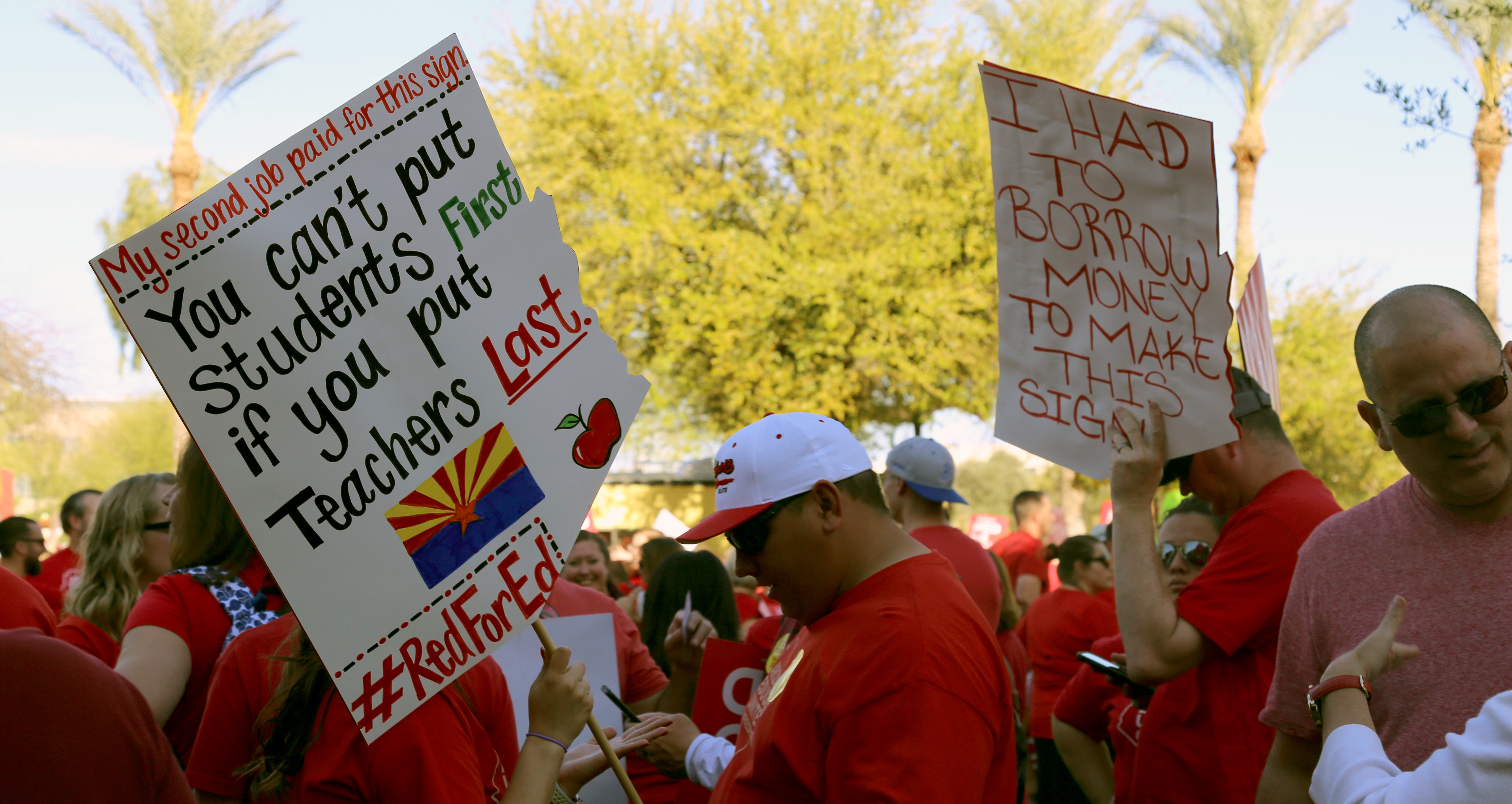 Public education advocates rally at the Arizona Capitol on March, 28, 2018, to demand higher teacher pay, among other improvements to public school funding. (Photo by Katie Campbell/Arizona Capitol Times)