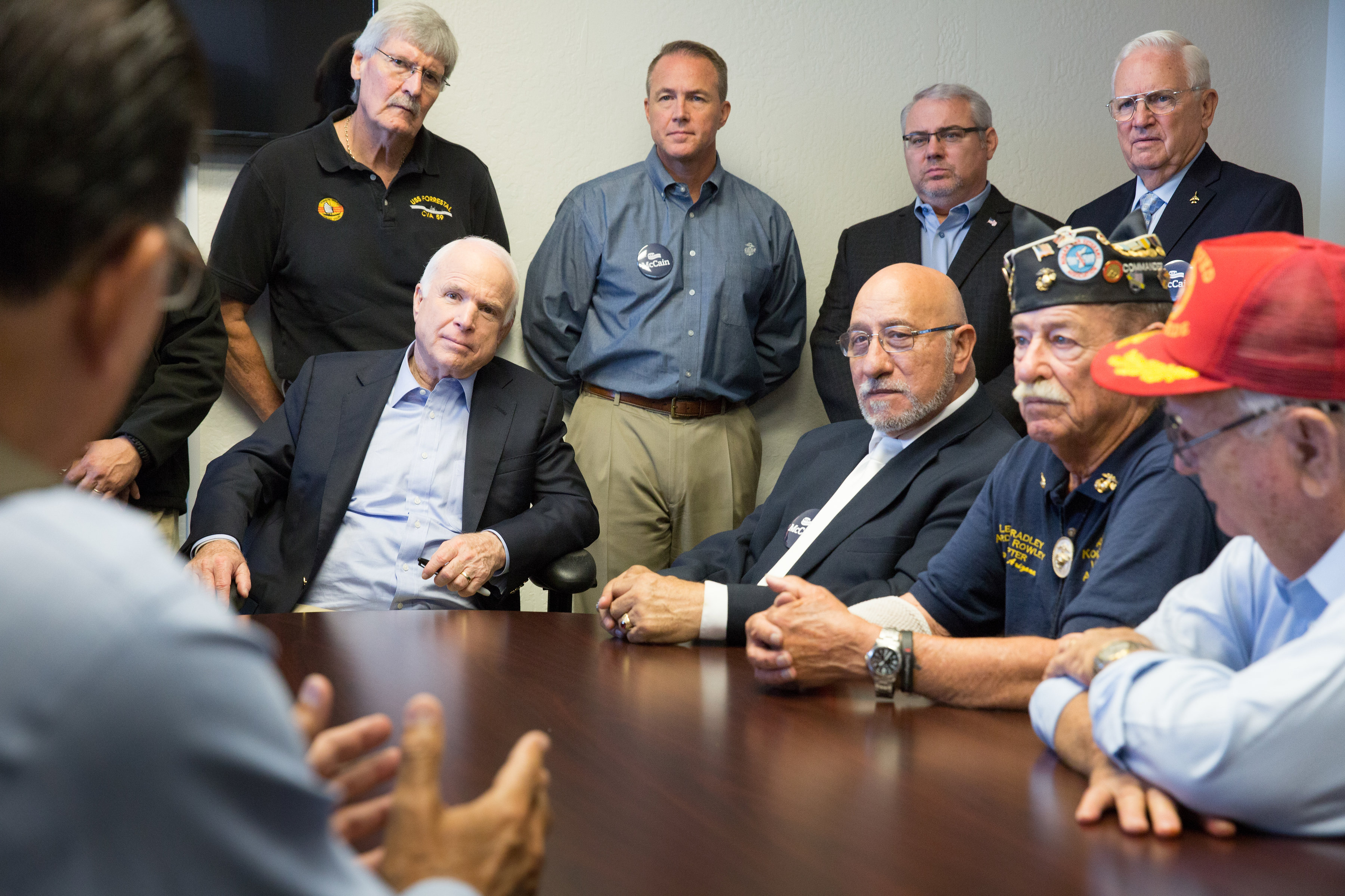 In this Oct. 17, 2015, photo, John McCain meets with veterans. (Photo by Timon Harper/Timon Harper Photography)