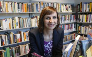 In this Wednesday, Sept. 12, 2018 photo, Kathy Hoffman, a public school speech therapist, is a Democratic candidate running for superintendent of public education, in Phoenix. Hoffman is running against three-term California congressman Frank Riggs, the founding president of an online charter school. (AP Photo/Ross D. Franklin)