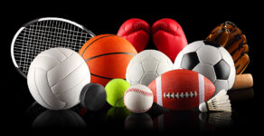 a set of different sport equipment and balls