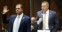 From left are Sens. Jake Hoffman, R-Gilbert, and Anthony Kern, R-Glendale. Both have been indicted on suspicion of their roles as fake electors in the 2020 election. (Photos by The Associated Press)