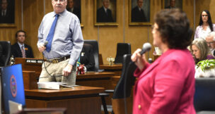 Sen. John Kavanagh, R-Phoenix, in a 2024 floor debate with Sen. Mitzi Epstein (Capitol Media Services file photo by Howard Fischer)